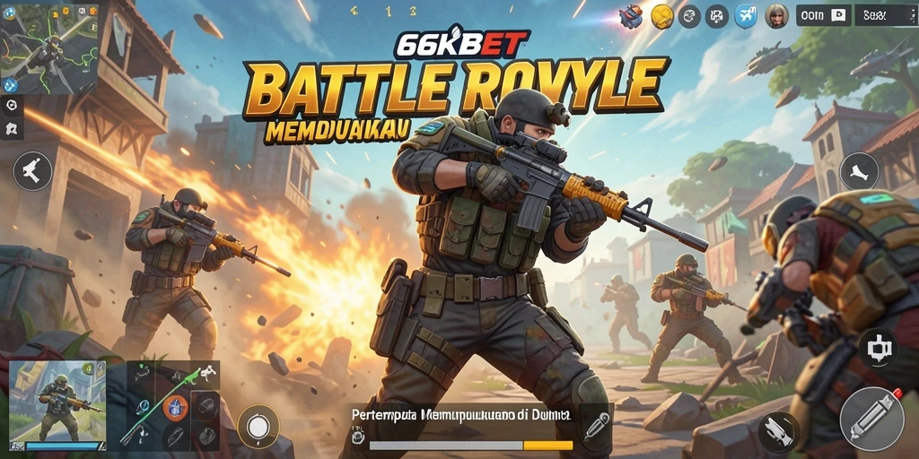 Screenshot gameplay 66KBET menampilkan pertempuran seru di arena Battle Royale.