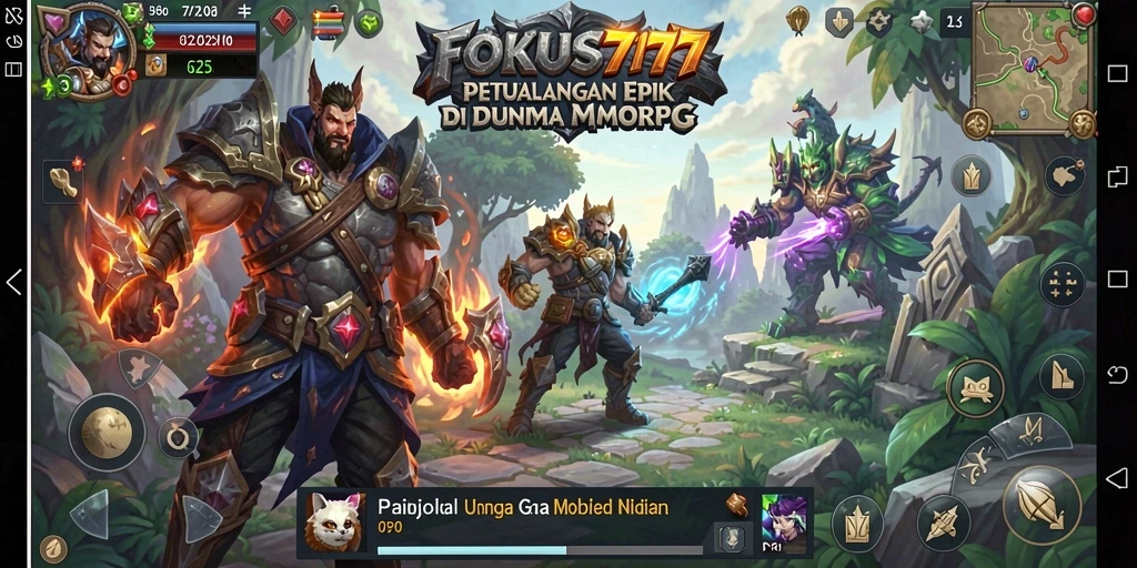 Screenshot gameplay menampilkan pertarungan epic di dunia FOKUS777.
