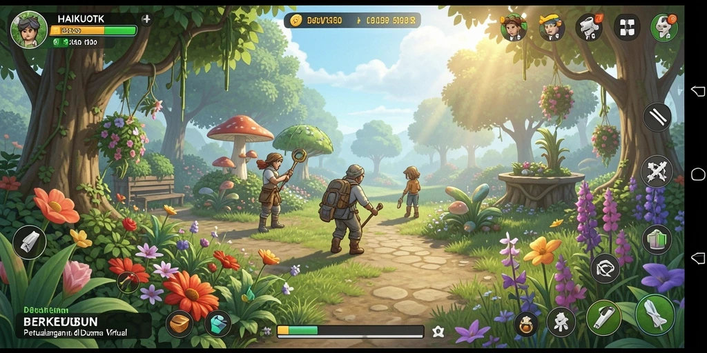 Tampilan gameplay HAIKUOTK dengan kegiatan berkebun yang seru.
