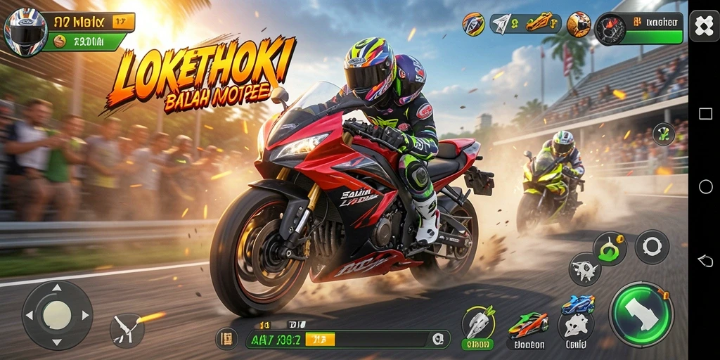 Tampilan gameplay seru dalam balapan motor LOKETHOKI.