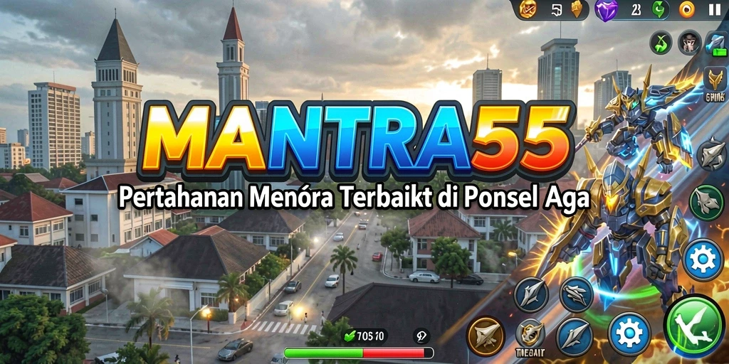 Tampilan gameplay intens dengan menara dan musuh di lapangan.