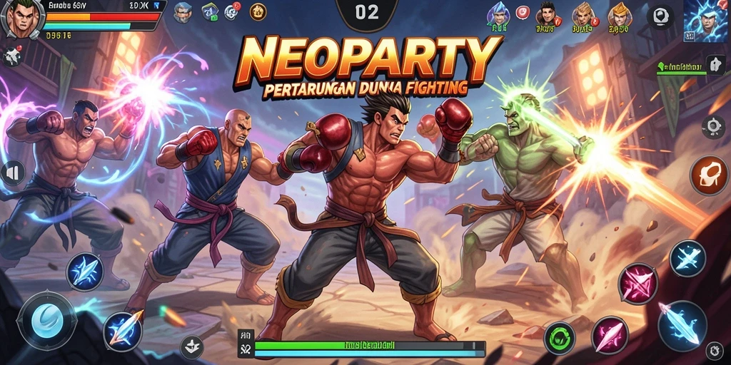 Gameplay NEOPARTY menampilkan pertarungan yang seru dan mendebarkan.