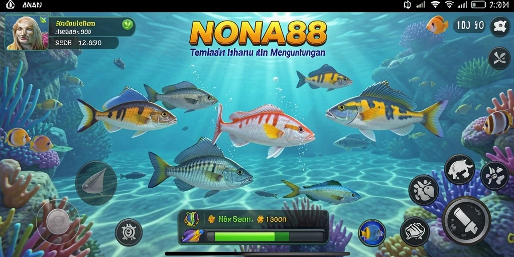 Screenshot gameplay NONA88 yang menampilkan serunya berburu ikan.